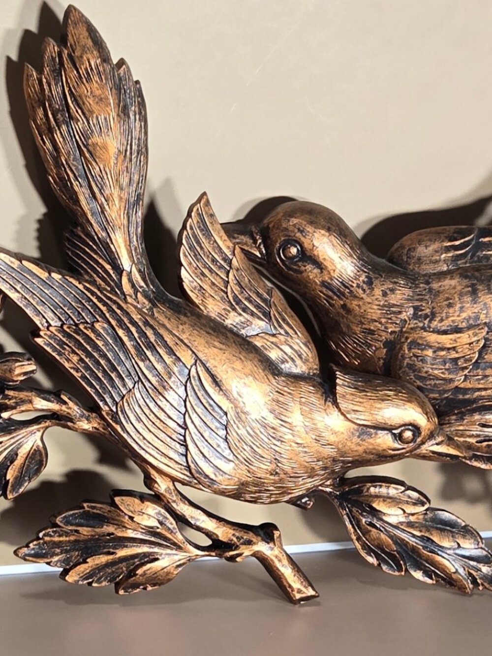1970s Gold Bird Wall Plaques, Coppercraft Guild Branch Sculptures, MCM NOS